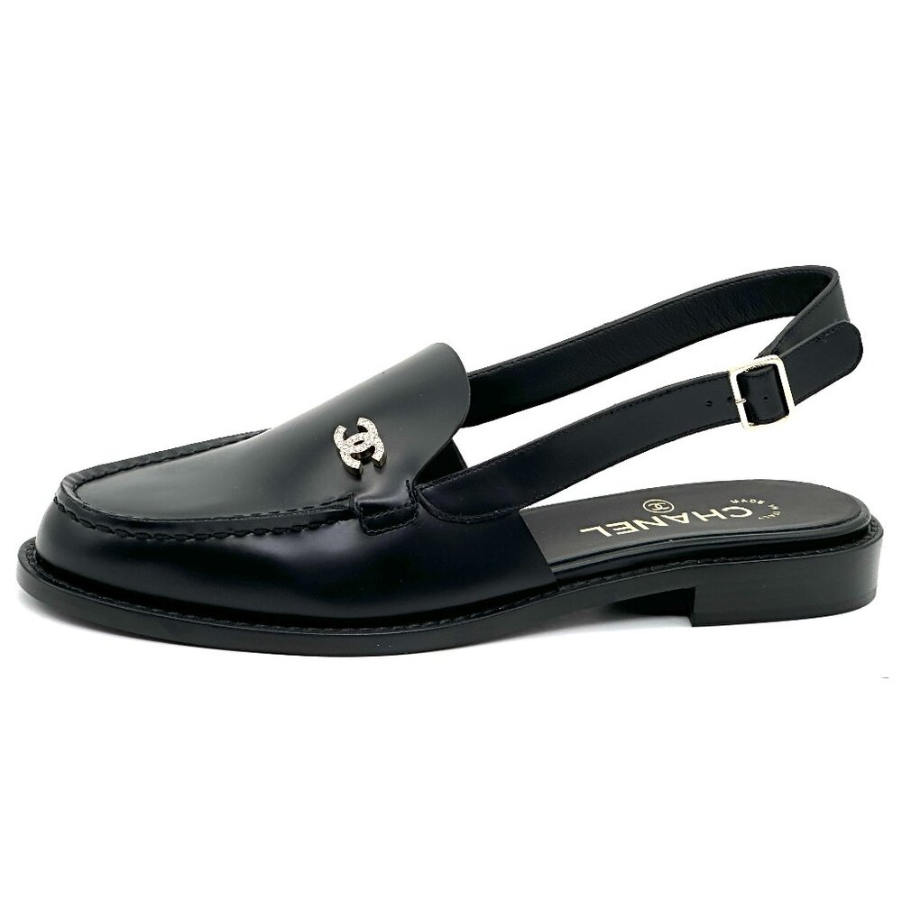 CHANEL 25P 2025 Crystal CC Logo Leather Slingback Flat Loafers Shoes Sandals - Picture 2 of 16